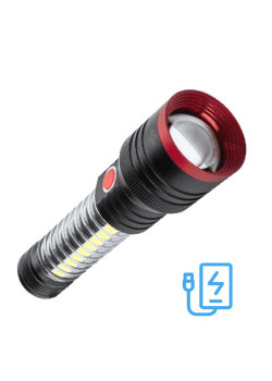 Фонарь аккумуляторный ручной 10Вт LED+5Вт COB LED+красн. zoom-линза Li-ion 18650 2200мА.ч Power-bank корпус анодированный алюм. USB-шнур type C магнит на корпусе КОСМОС KOC132Lit