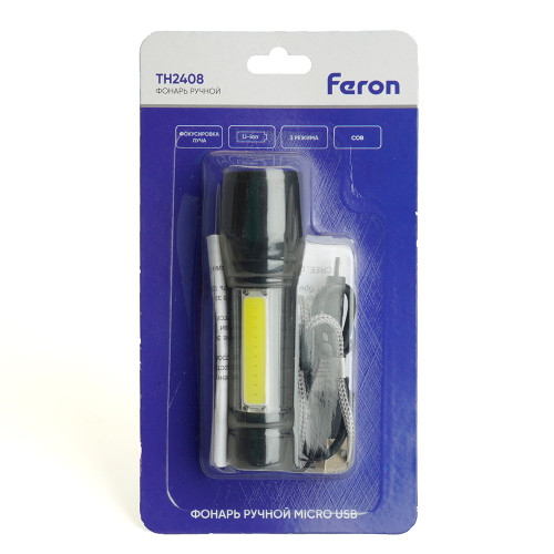 Фонарь ручной Feron TH2408 с аккумулятором USB ZOOM Фонарь ручной Feron TH2408 с аккумулятором USB ZOOM