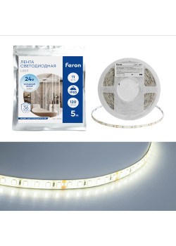 Светодиодная LED лента Feron LS511, 120SMD(2835)/м 11Вт/м 24V 5000*8*1.22мм 6000К IP65