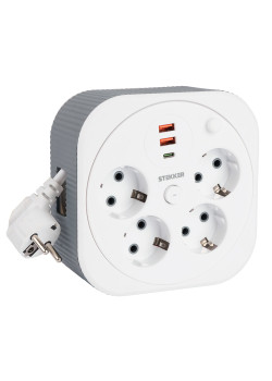 HM16-4-03-USB  Удлинитель 4-местный с/з, 3x1,5мм2, 3м, 230В, 16А, 2USB+1С, 2,4А,белый