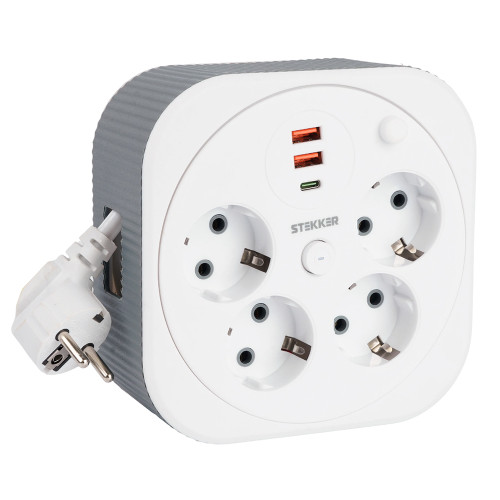 HM16-4-03-USB  Удлинитель 4-местный с/з, 3x1,5мм2, 3м, 230В, 16А, 2USB+1С, 2,4А,белый