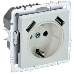 BRITE Розетка 1-местная с заземлением с защитными шторками 16А с USB A+A 5В 3,1А РЮш10-2-БрЖ жемчуг IEK