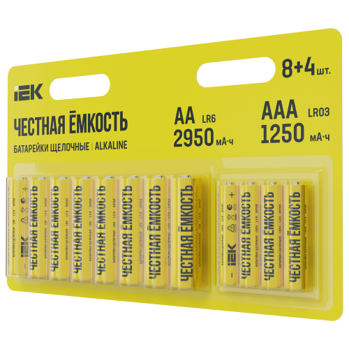 Батарейка щелочная Alkaline LR6/AA+LR03/AAA (8+4шт/блистер) IEK