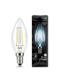 Лампа светодиодная филаментная Black Filament 11Вт свеча 4100К нейтр. бел. E14 830лм GAUSS 103801211