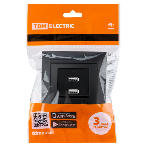 Розетка 2USB порт 2,1А 5В графит Розетка 2USB порт 2,1А 5В графит
