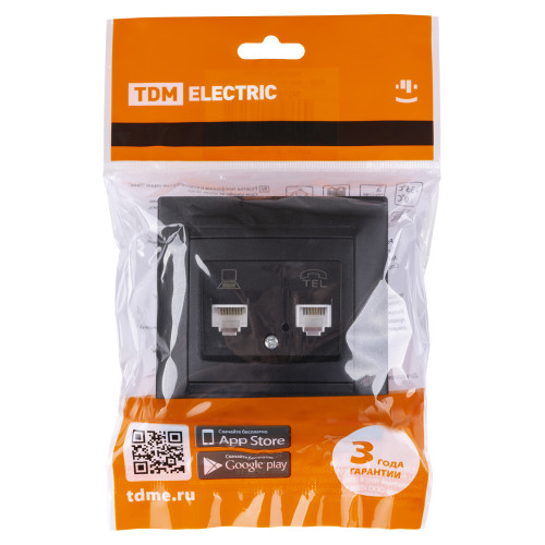 Розетка телефонная RJ11 + компьютерная RJ45 графит Розетка телефонная RJ11 + компьютерная RJ45 графит
