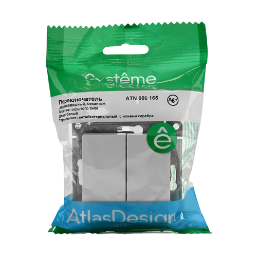 ATLASDESIGN 2-клавишный ПЕРЕКЛЮЧАТЕЛЬ, сх.6+6, 10АХ, механизм, БЕЛЫЙ