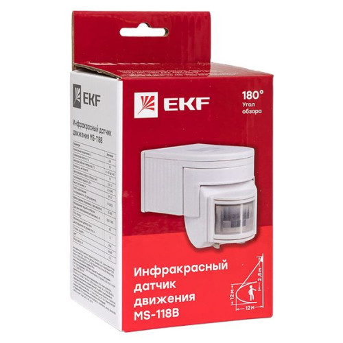 ИК датчик движения наст. 1200Вт 180гр. до 12м IP44 MS-118B EKF ИК датчик движения наст. 1200Вт 180гр. до 12м IP44 MS-118B EKF