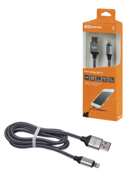 Дата-кабель, ДК 12, USB - Lightning, 1 м, тканевая оплетка, серый, TDM