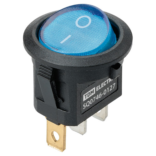 Выключатель клавишный круглый KCD11-101N 250В AC/DC 1P 3А (3с) ON-OFF черный корпус, синяя клавиша с LED подсветкой Micro TDM Выключатель клавишный круглый KCD11-101N 250В AC/DC 1P 3А (3с) ON-OFF черный корпус, синяя клавиша с LED подсветкой Micro TDM