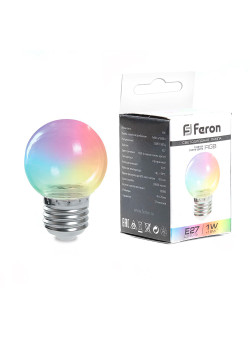 Лампа светодиодная Feron LB-371 Шар прозрачный E27 3W 230V RGB плавная смена цвета