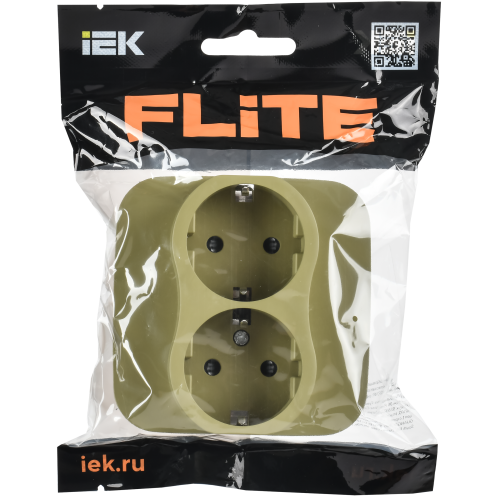 FLITE Розетка 2-местная с заземлением с защитными шторками безвинтовое крепление 16А РСш12-1-А-ФлО оливковый IEK FLITE Розетка 2-местная с заземлением с защитными шторками безвинтовое крепление 16А РСш12-1-А-ФлО оливковый IEK