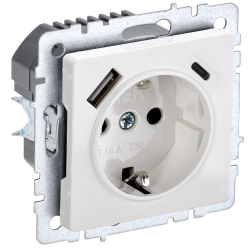 BRITE Розетка 1-местная с заземлением с защитными шторками 16А с USB A+C 18Вт РЮш11-1-БрБ белый IEK