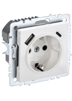BRITE Розетка 1-местная с заземлением с защитными шторками 16А с USB A+C 18Вт РЮш11-1-БрБ белый IEK
