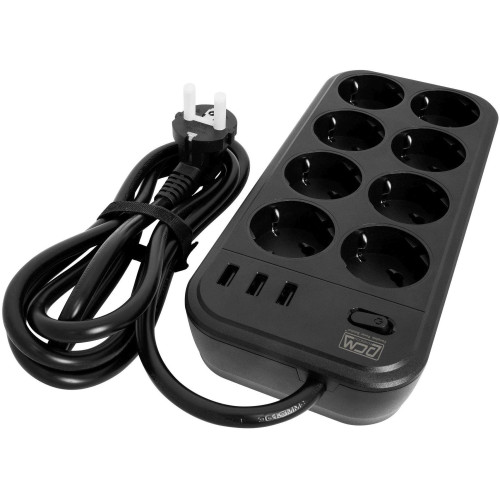 Сетевой фильтр Powercom SP-08 USB03AB 3,0М 3м (8 розеток) черный (коробка)