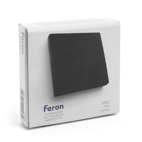 Выключатель беспроводной FERON TM83, 7мВт, IP20, трехклавишный, черный Выключатель беспроводной FERON TM83, 7мВт, IP20, трехклавишный, черный
