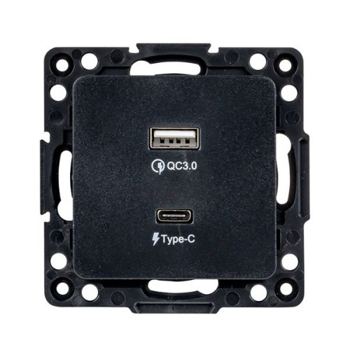 Стокгольм Механизм Розетки с 2USB type-A + type-C черный EKF Стокгольм Механизм Розетки с 2USB type-A + type-C черный EKF