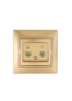 Розетка компьютерная + телефонная 2-м СП Mira RJ45 + RJ11 зол. метал. LEZARD 701-1313-143