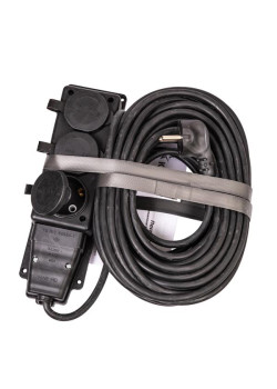 Удлинитель на каучуковой колодке 3х15м 16А 250В 4000Вт IP44 каучук КГ 3х2.5 черн. УХз16 Россия КОСМОС YKsm15m-3g(16A)KG-B