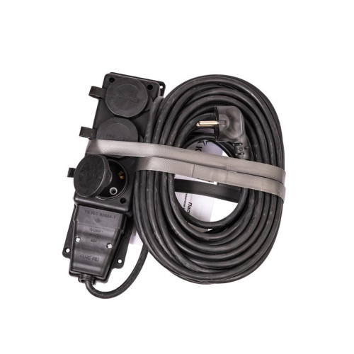 Удлинитель на каучуковой колодке 3х15м 16А 250В 4000Вт IP44 каучук КГ 3х2.5 черн. УХз16 Россия КОСМОС YKsm15m-3g(16A)KG-B