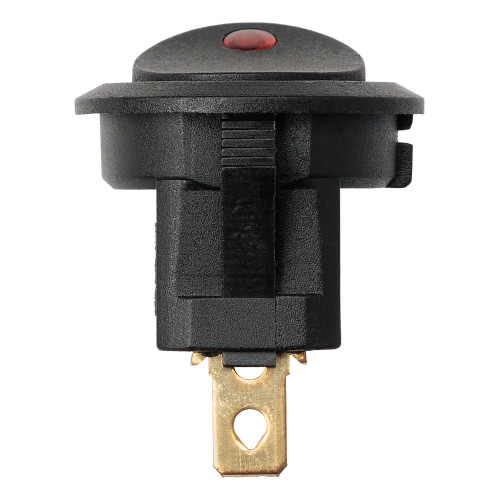 Выключатель клавишный круглый KCD2-101N-2 12В AC/DC, 1P, 16А, (3с), ON-OFF, черный с красной точечной LED подсветкой TDM Выключатель клавишный круглый KCD2-101N-2 12В AC/DC, 1P, 16А, (3с), ON-OFF, черный с красной точечной LED подсветкой TDM