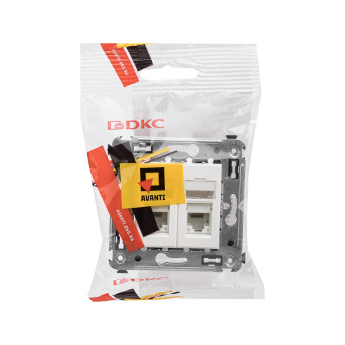 Компьютерная розетка RJ-45 в стену, кат.5e двойная, Avanti, белое облако Компьютерная розетка RJ-45 в стену, кат.5e двойная, Avanti, белое облако