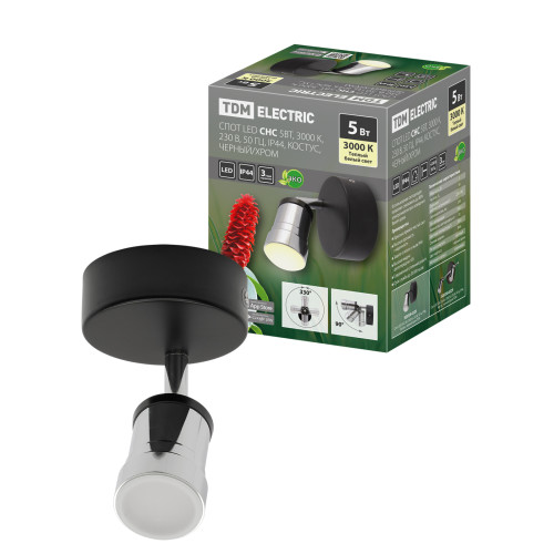 Спот LED СНС 5Вт, 3000 K, 230 В, 50 Гц, IP44, Костус, черный/хром TDM