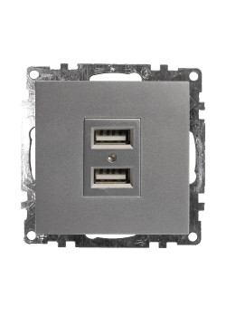 Розетка USB 2-местная (механизм), STEKKER GLS10-7115-03, 250B, 2,1А, серия Катрин, серебро