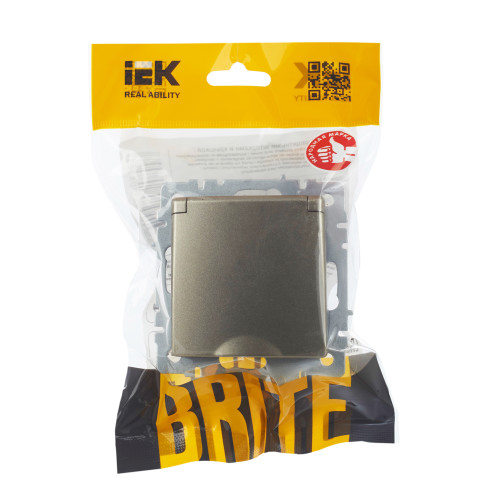 BRITE Розетка 1-местная с заземлением с защитными шторками и крышкой 16А IP20 РСбш10-3-БрШ шампань IEK BRITE Розетка 1-местная с заземлением с защитными шторками и крышкой 16А IP20 РСбш10-3-БрШ шампань IEK