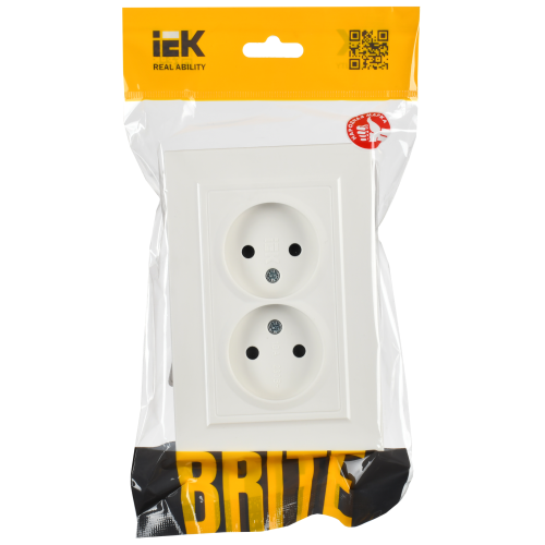 BRITE Розетка 2-местная без заземления с защитными шторками 10А в сборе РСш12-2-БрБ белый IEK BRITE Розетка 2-местная без заземления с защитными шторками 10А в сборе РСш12-2-БрБ белый IEK