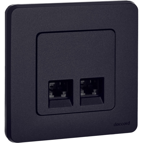 INSPIRIA Розетка компьютерная двойная RJ45 категория 6 UTP антрацит INSPIRIA Розетка компьютерная двойная RJ45 категория 6 UTP антрацит