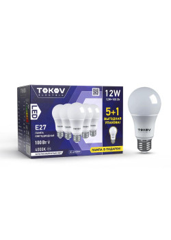 Набор ПРОМО лампа светодиодная 12Вт А60 4000К Е27 176-264В (Promo 5+1 шт) TOKOV ELECTRIC Promo-A60-E27-12-4K
