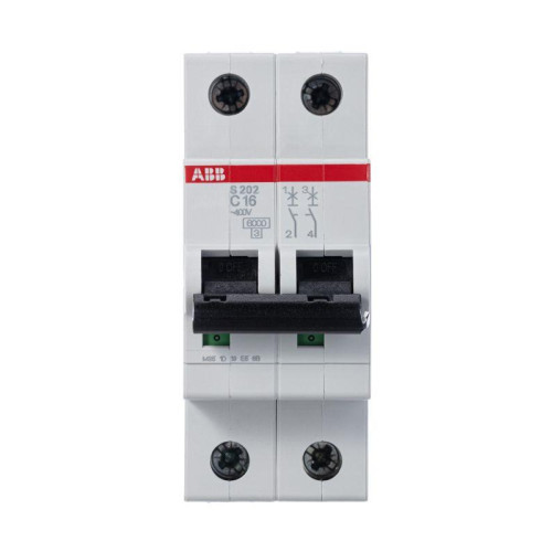 Выключатель автоматический модульный 2п C 16А 6кА S202 C16 ABB 2CDS252001R0164 Выключатель автоматический модульный 2п C 16А 6кА S202 C16 ABB 2CDS252001R0164