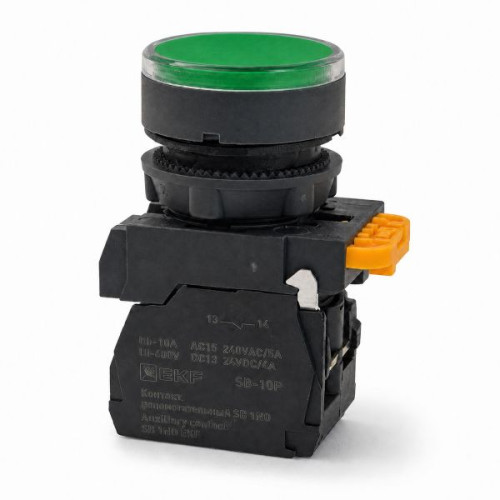 Кнопка SB-27 плоская без фиксации c подсветкой 24V DC 1NC зеленая IP65