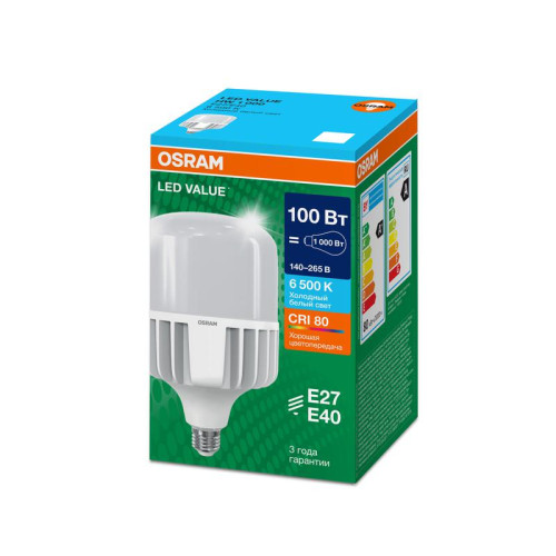 Лампа светодиодная LED G4 Value LVHW1000 100W/865 CRI95 100Вт 6500К 10000лм цилиндрическая матов. E27/E40 140-265В OSRAM 4099854121746 Лампа светодиодная LED G4 Value LVHW1000 100W/865 CRI95 100Вт 6500К 10000лм цилиндрическая матов. E27/E40 140-265В OSRAM 4099854121746