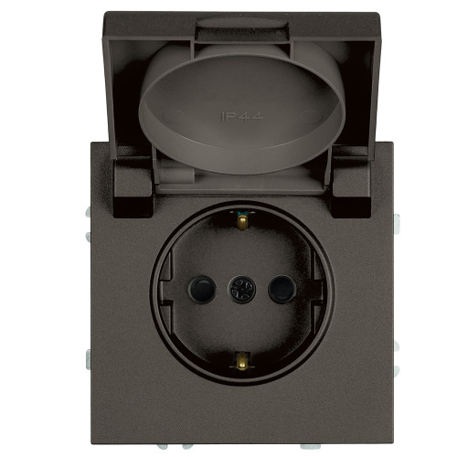 Розетка 1-местная с крышкой с защ. штор, STEKKER, с/з, IP42, 250В, 16А, серия Эмили, RST16-5112-09, антрацит, soft touch Розетка 1-местная с крышкой с защ. штор, STEKKER, с/з, IP42, 250В, 16А, серия Эмили, RST16-5112-09, антрацит, soft touch