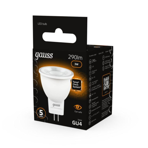 Лампа светодиодная Black 3Вт MR11 софит 3000К тепл. бел. GU4 290лм GAUSS 132517103