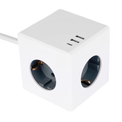 HM10-41-01 Удлинитель 3-местный с/з, 3x1мм2, 1.5м, 250В, 16А, 2USB+1С, 5V 3,1А, серия Comfort, белый