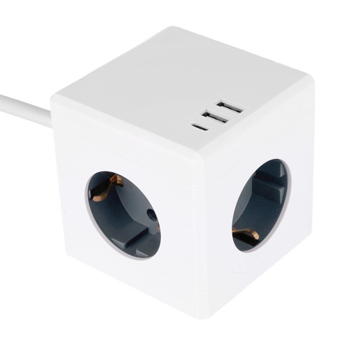 HM10-41-01 Удлинитель 3-местный с/з, 3x1мм2, 1.5м, 250В, 16А, 2USB+1С, 5V 3,1А, серия Comfort, белый