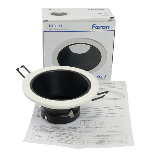 Светильник встраиваемый Feron DL3113 потолочный MR16 G5.3 белый + черный Светильник встраиваемый Feron DL3113 потолочный MR16 G5.3 белый + черный