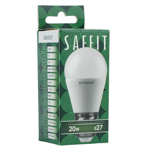 Лампа светодиодная SAFFIT SBG4520 Шарик E27 20W 230V 6400K