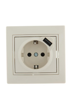 Розетка 1-м СП Mira 16А с заземл. + USB разъем крем. LEZARD 701-0303-181