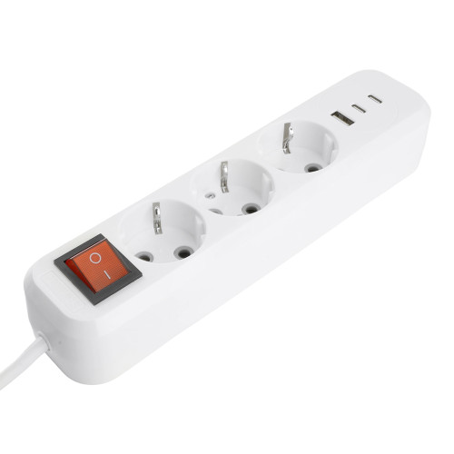 Удлинитель 3-местный с/з с выключ. STEKKER HM071-31-05 3x1мм2, 5м, 250В, 16А, 1USB+2C, 2.4A, сер Home, белый Удлинитель 3-местный с/з с выключ. STEKKER HM071-31-05 3x1мм2, 5м, 250В, 16А, 1USB+2C, 2.4A, сер Home, белый