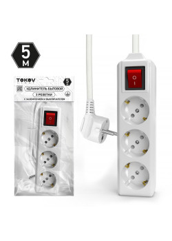Удлинитель 3х5м с заземл. с выкл. 10А 3х1.5 TOKOV LIGHT TKL-C01-BU3-5-1.5-ZV