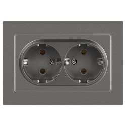 Розетка Accent 6-205-09 двойн. 2X2P+E Schuko 16А-250В IP20 СУ AL/CU титан Intro Б0063500
