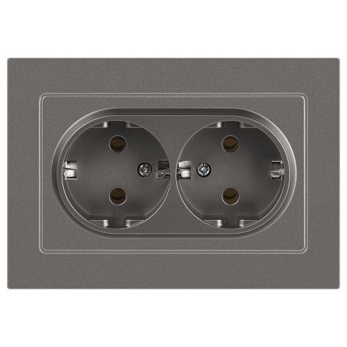 Розетка Accent 6-205-09 двойн. 2X2P+E Schuko 16А-250В IP20 СУ AL/CU титан Intro Б0063500