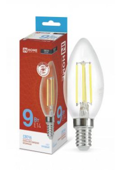 Лампа светодиодная LED-СВЕЧА-deco 9Вт свеча прозрачная 6500К холод. бел. E14 1040лм 230В IN HOME 4690612030197