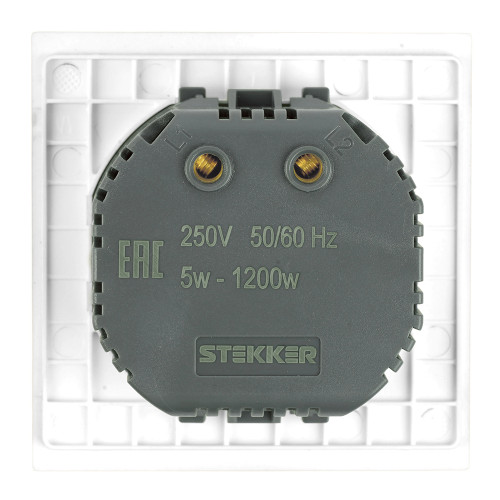 Выключатель диммирующий (механизм), STEKKER, 250В, 1200W, серия Мия, RSW10-3106-01, белая магнолия Выключатель диммирующий (механизм), STEKKER, 250В, 1200W, серия Мия, RSW10-3106-01, белая магнолия