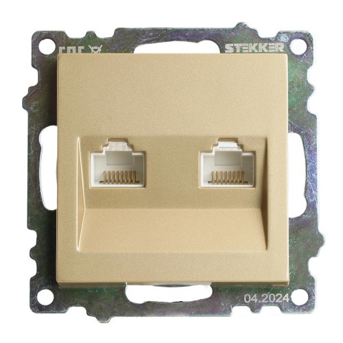 Розетка компьютерная 2-местная RJ-45 (механизм) STEKKER GLS00-7109-08, серия Катрин, золото Розетка компьютерная 2-местная RJ-45 (механизм) STEKKER GLS00-7109-08, серия Катрин, золото