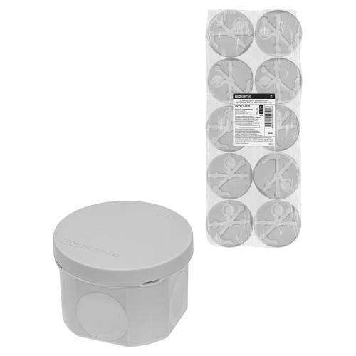 Коробка расп., двухкомп. для прямого монтажа ОП D70х50 мм, IP66, 4 вх., HF, серая, (10 шт) TDM Коробка расп., двухкомп. для прямого монтажа ОП D70х50 мм, IP66, 4 вх., HF, серая, (10 шт) TDM